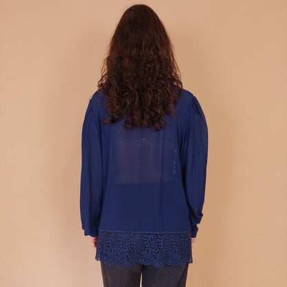 VIN-BLO-32163 Vintage πουκάμισο βισκόζη μπλε δαντέλα L