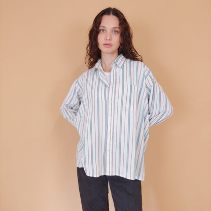 VIN-BLO-32123 Vintage πουκάμισο βαμβακερό ριγέ L-XL