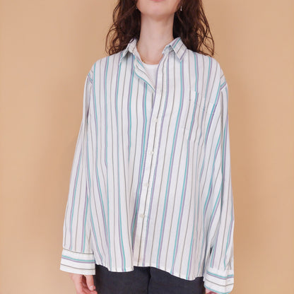 VIN-BLO-32123 Vintage πουκάμισο βαμβακερό ριγέ L-XL