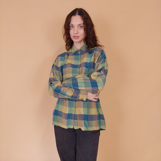 VIN-BLO-32166 Vintage πουκάμισο βισκόζη καρό M-L