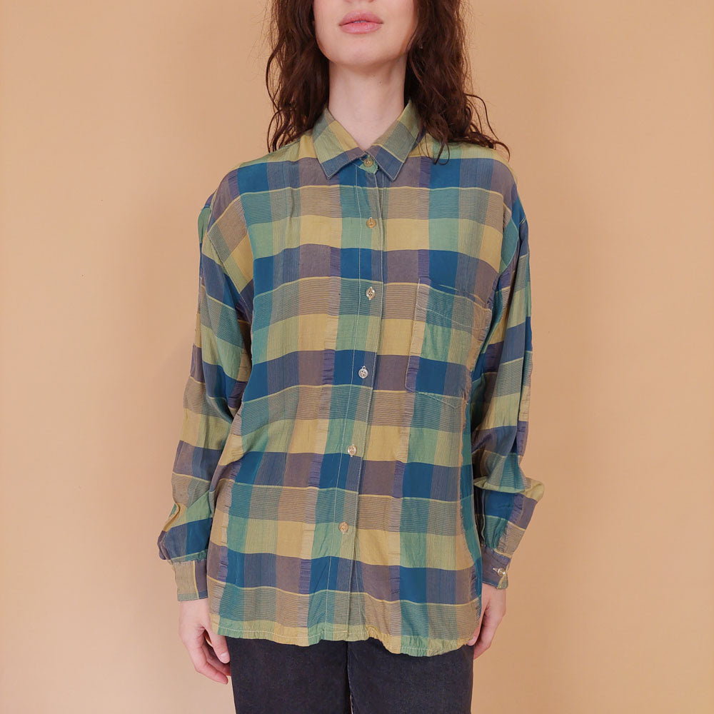 VIN-BLO-32166 Vintage πουκάμισο βισκόζη καρό M-L