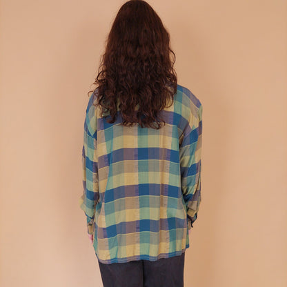 VIN-BLO-32166 Vintage πουκάμισο βισκόζη καρό M-L