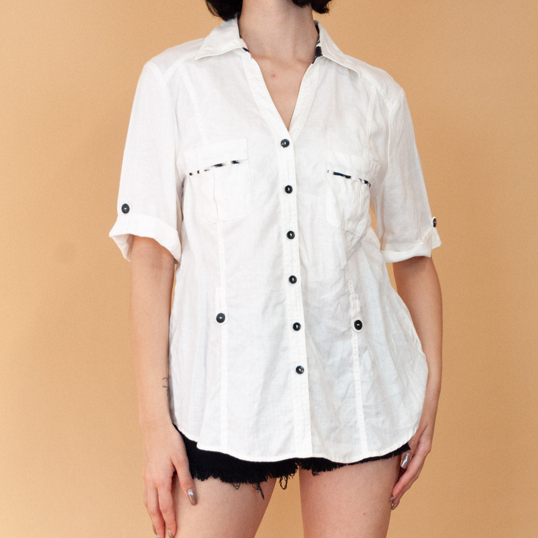 VIN-BLO-23789 Vintage πουκάμισο λινό M-L
