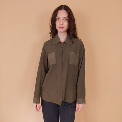 VIN-BLO-32172 Vintage πουκάμισο oversirt χακί S-M