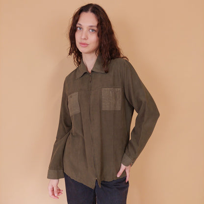 VIN-BLO-32172 Vintage πουκάμισο oversirt χακί S-M