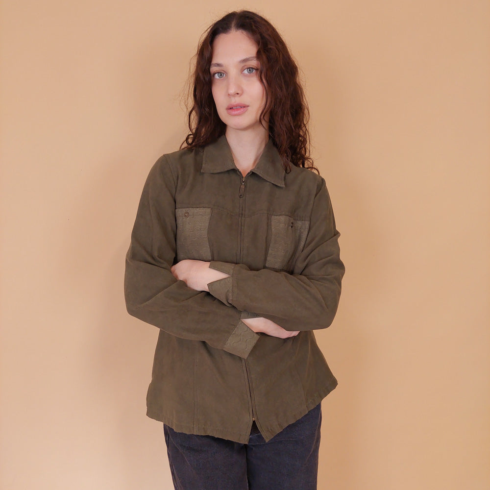 VIN-BLO-32172 Vintage πουκάμισο oversirt χακί S-M
