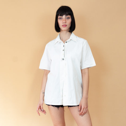 VIN-BLO-23620 Vintage μπλούζα λευκό λινό L