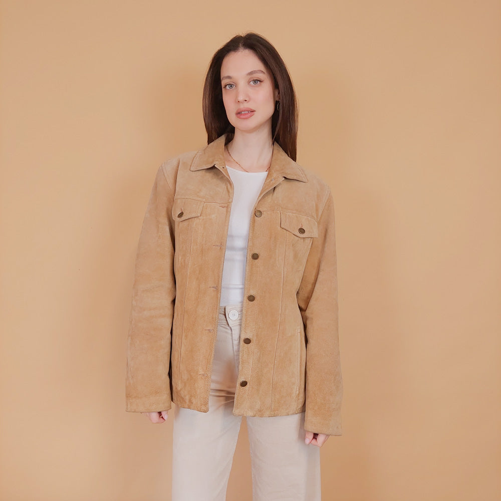 VIN-OUTW-34170 Vintage δερμάτινο suede σακάκι μπεζ M-L