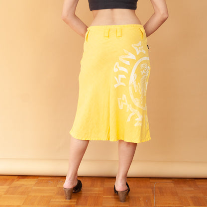 VIN-SKI-23798 Vintage φούστα κίτρινο λινό S-M