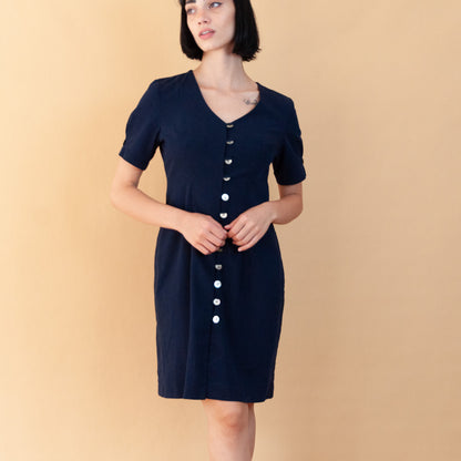 VIN-DR-24093 Vintage φόρεμα μπλε σκούρο S-M