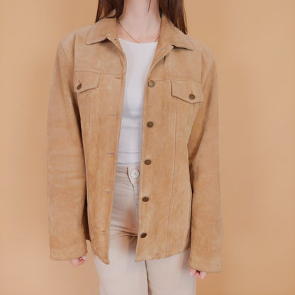 VIN-OUTW-34170 Vintage δερμάτινο suede σακάκι μπεζ M-L