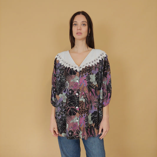 VIN-BLO-29044 Vintage floral πουκάμισο XL-2XL