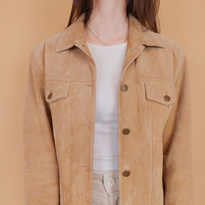 VIN-OUTW-34170 Vintage δερμάτινο suede σακάκι μπεζ M-L