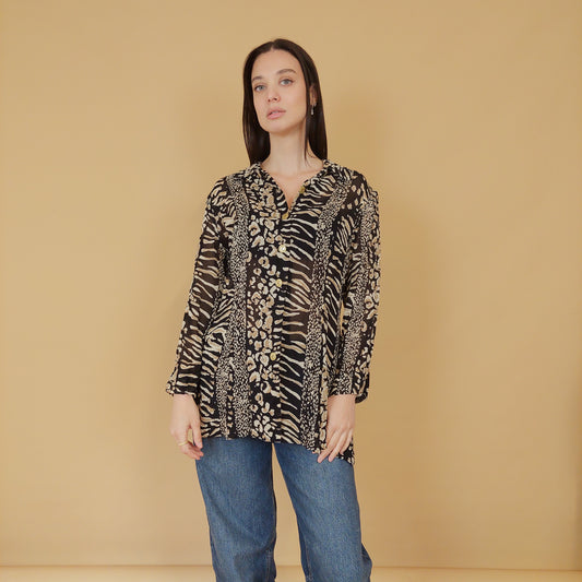 VIN-BLO-29059 Vintage animal print πουκάμισο Μ