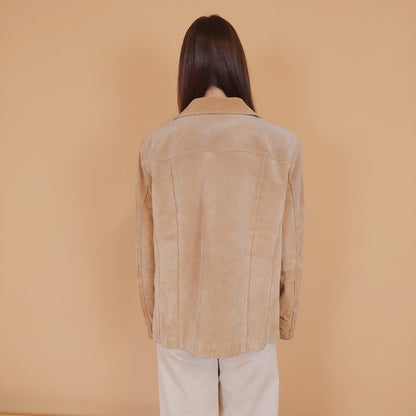 VIN-OUTW-34170 Vintage δερμάτινο suede σακάκι μπεζ M-L