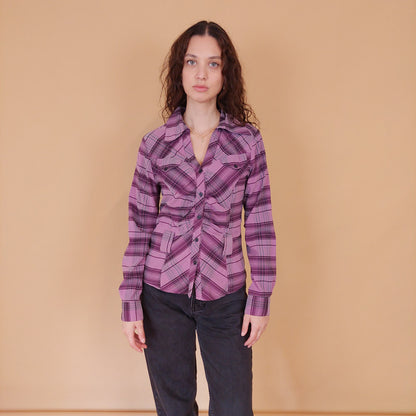 VIN-BLO-32129 Vintage πουκάμισο καρό S-M