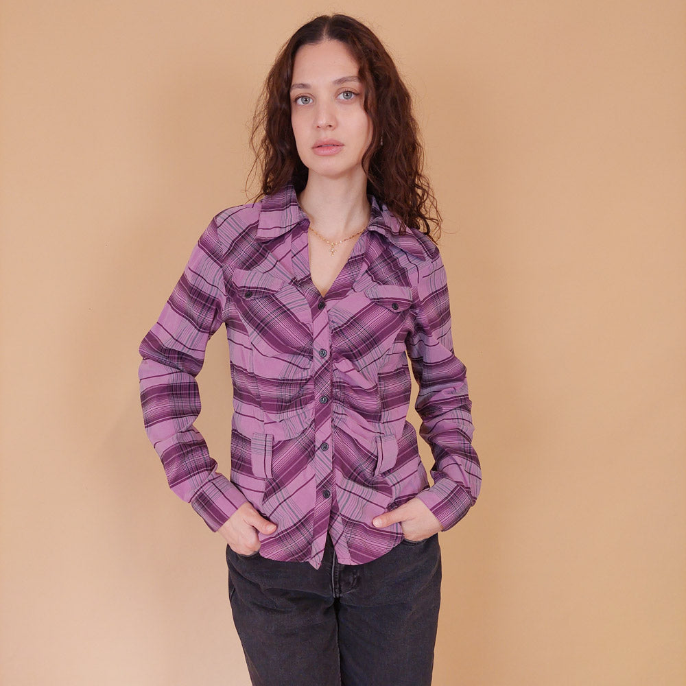 VIN-BLO-32129 Vintage πουκάμισο καρό S-M