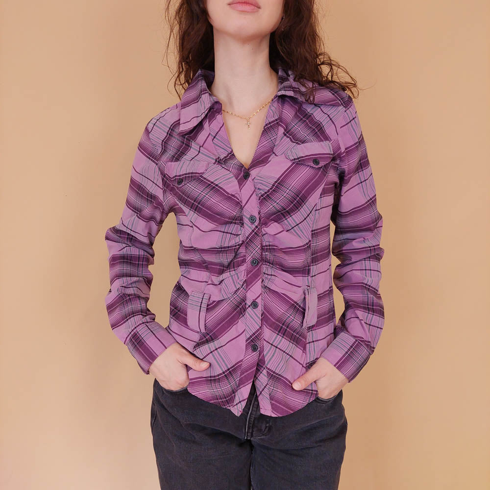 VIN-BLO-32129 Vintage πουκάμισο καρό S-M