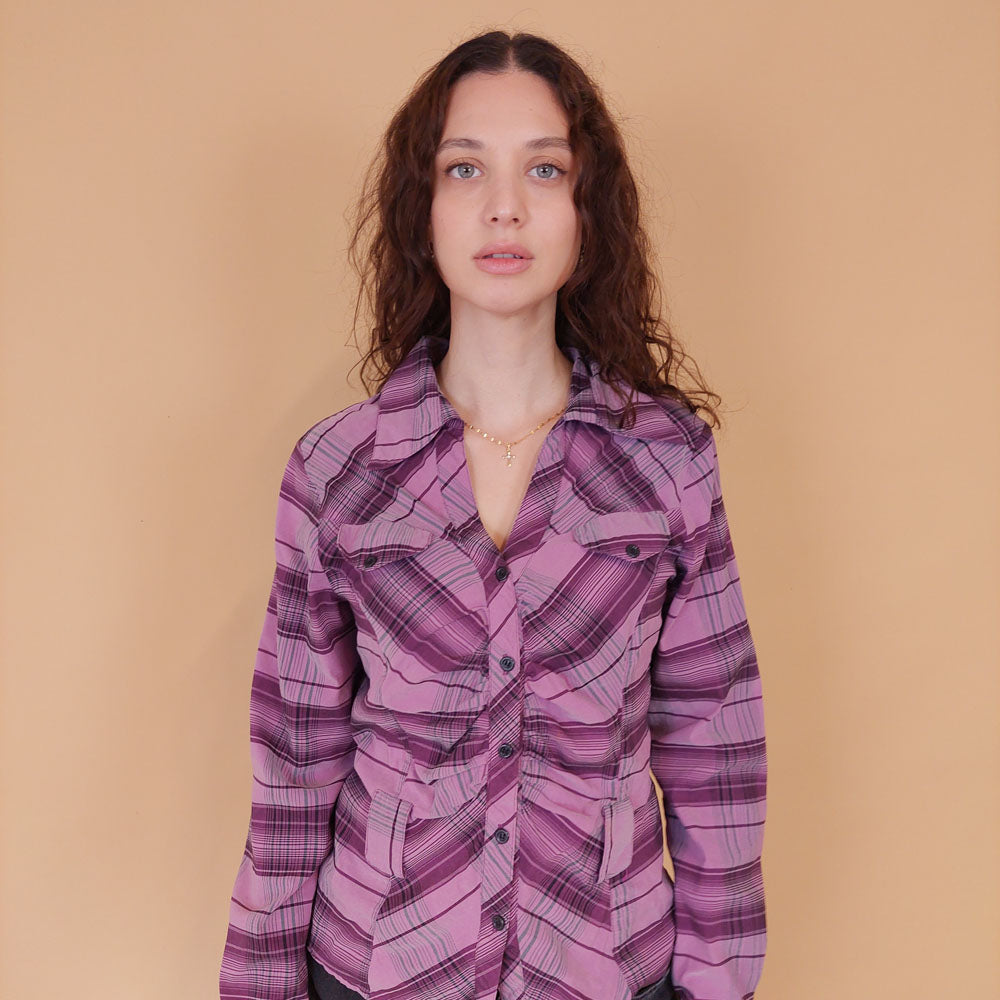 VIN-BLO-32129 Vintage πουκάμισο καρό S-M