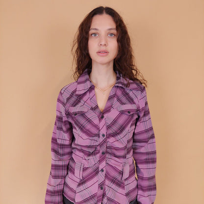 VIN-BLO-32129 Vintage πουκάμισο καρό S-M