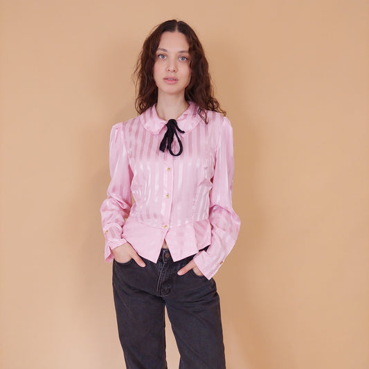 VIN-BLO-32131 Vintage πουκάμισο σατινέ ροζ M-L