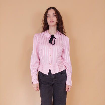 VIN-BLO-32131 Vintage πουκάμισο σατινέ ροζ M-L