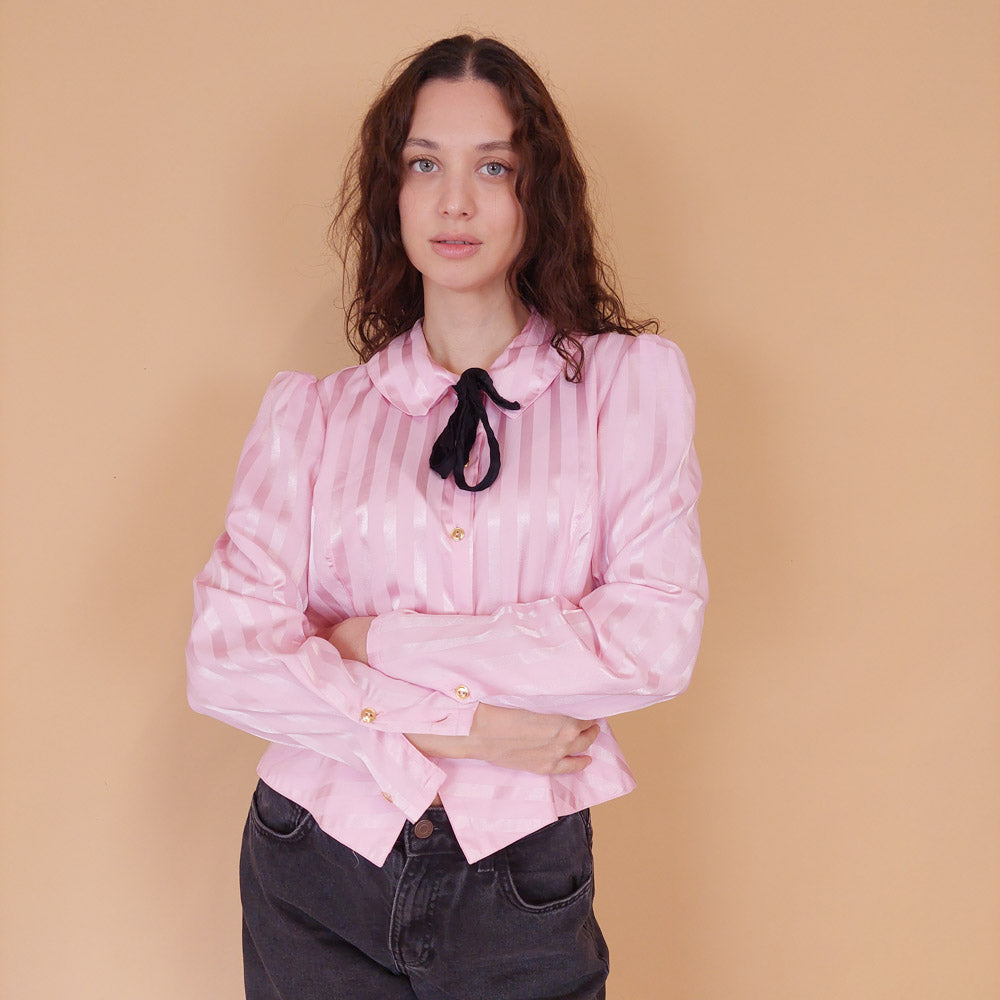 VIN-BLO-32131 Vintage πουκάμισο σατινέ ροζ M-L