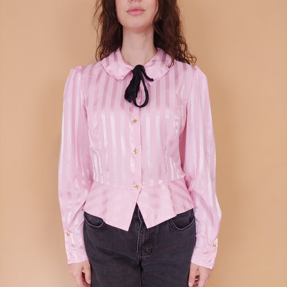 VIN-BLO-32131 Vintage πουκάμισο σατινέ ροζ M-L