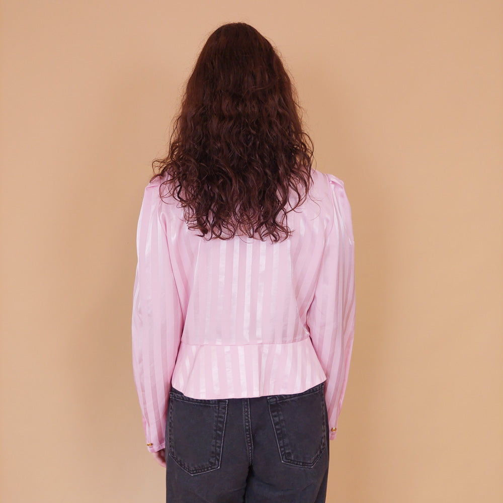 VIN-BLO-32131 Vintage πουκάμισο σατινέ ροζ M-L