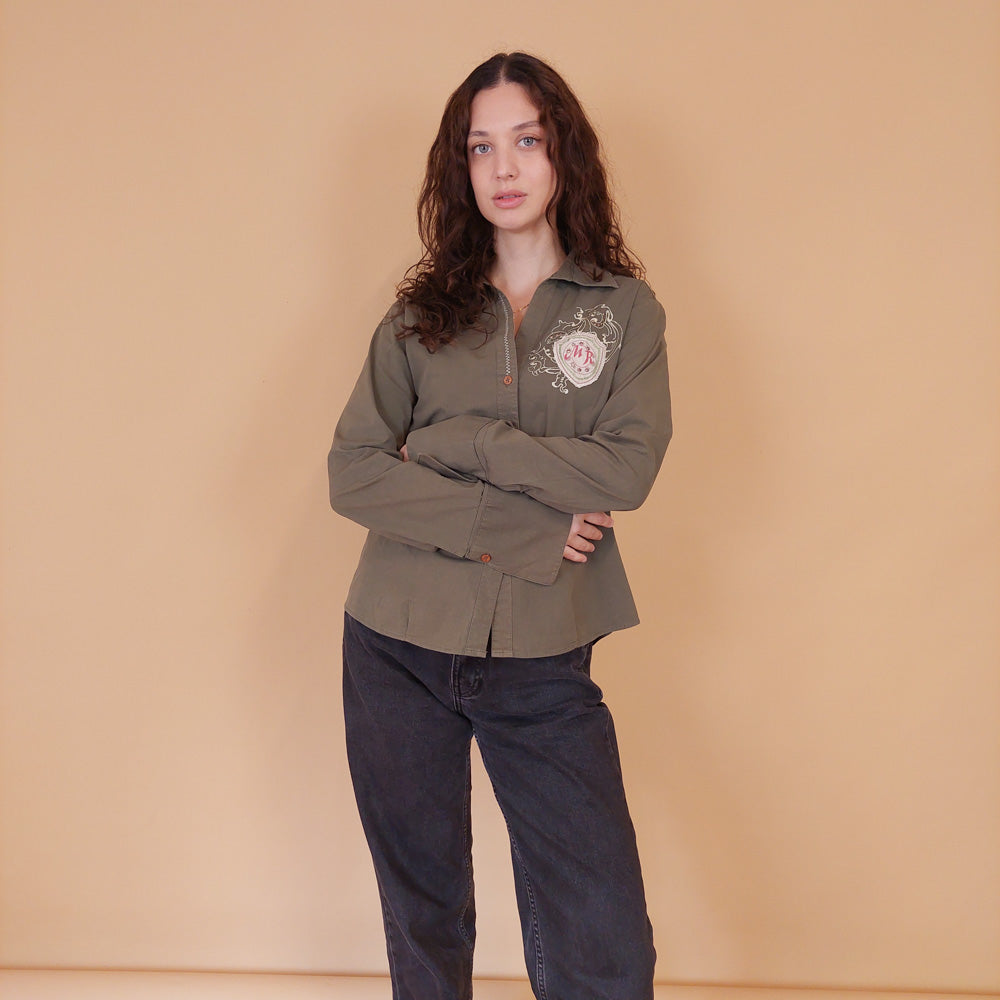 VIN-BLO-32132 Vintage πουκάμισο χακί 00s style L-XL