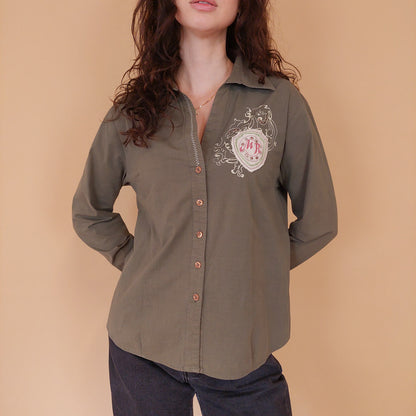 VIN-BLO-32132 Vintage πουκάμισο χακί 00s style L-XL