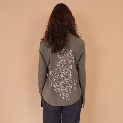 VIN-BLO-32132 Vintage πουκάμισο χακί 00s style L-XL