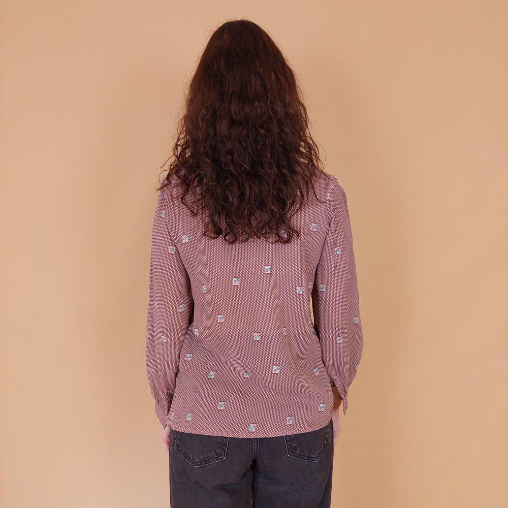 VIN-BLO-32151 Vintage πουκάμισο πουά S-M