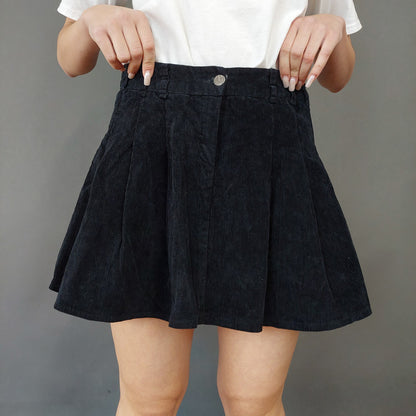 VIN-SKI-26263 Vintage φούστα κοτλέ κοντή μαύρη S-Μ