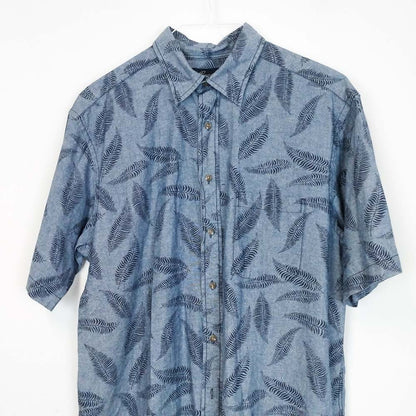 VIN-SHI-27655 Vintage πουκάμισο με σχέδια φύλλα μπλε L