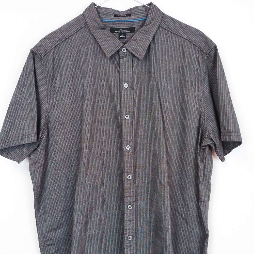 VIN-SHI-27657 Vintage πουκάμισο ριγέ γκρι XL