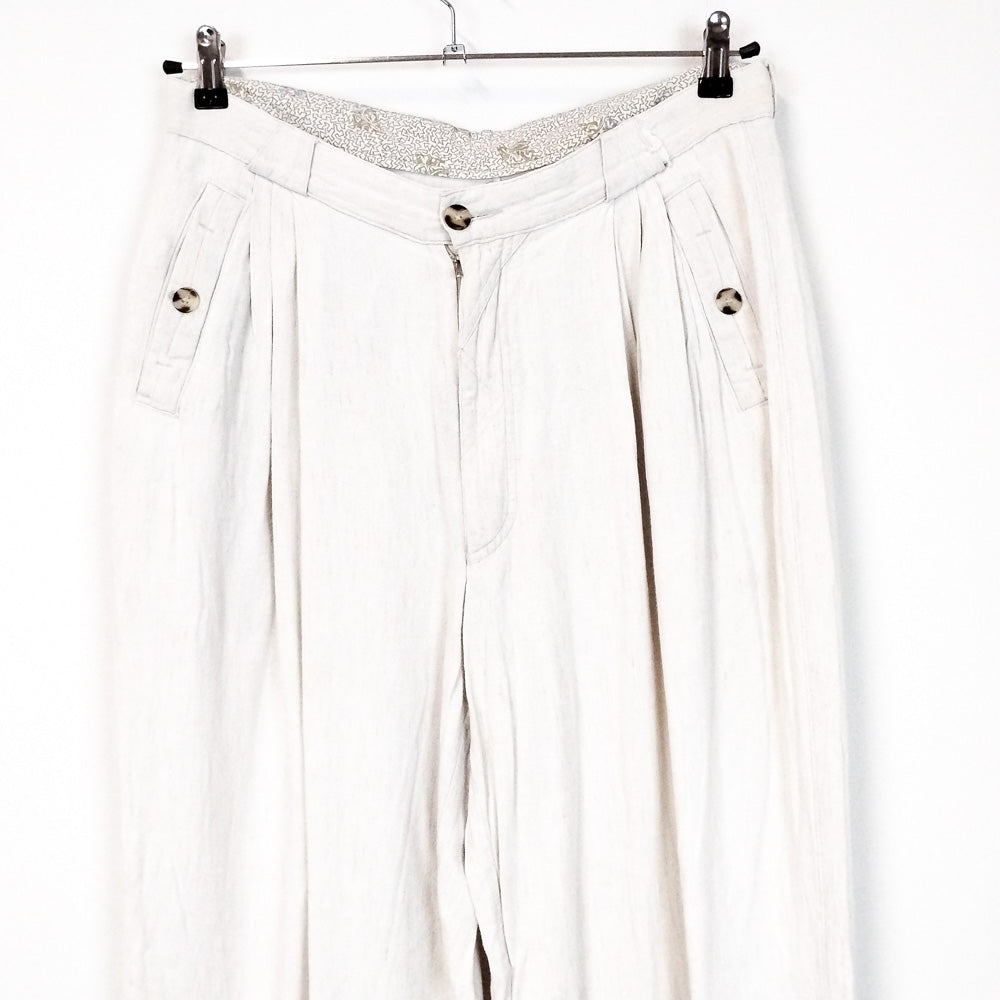 VIN-TR-27611 Vintage παντελόνι με πιέτες εκρού L