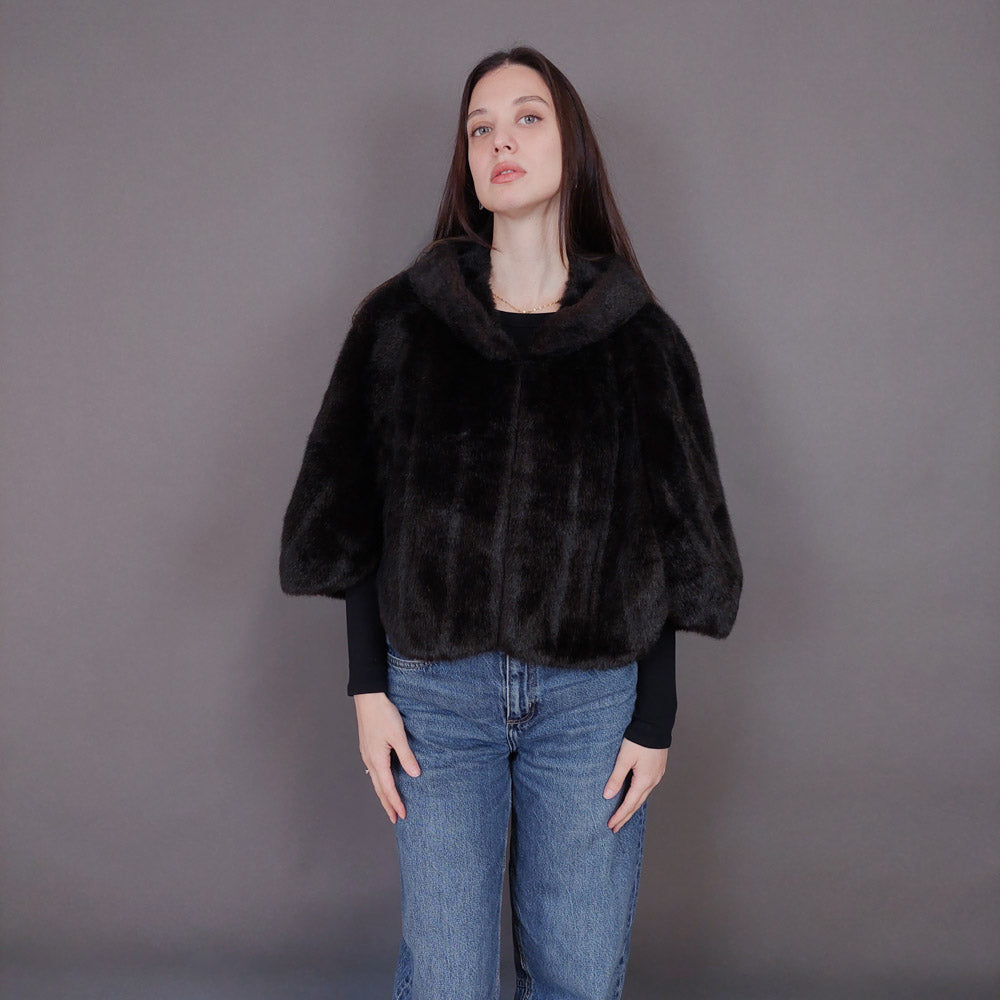 VIN-OUTW-33504 Vintage κάπα γούνινη καφέ S-M