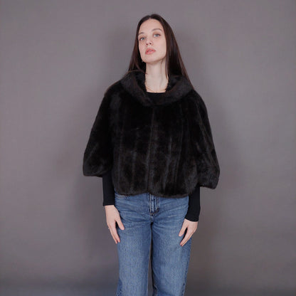 VIN-OUTW-33504 Vintage κάπα γούνινη καφέ S-M