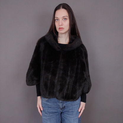 VIN-OUTW-33504 Vintage κάπα γούνινη καφέ S-M