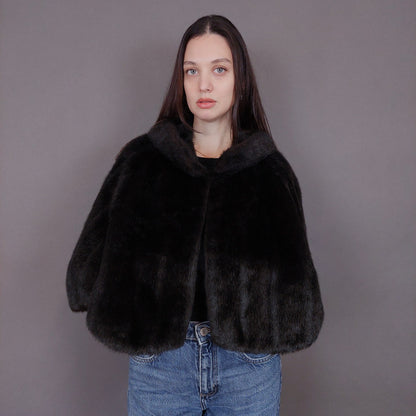 VIN-OUTW-33504 Vintage κάπα γούνινη καφέ S-M