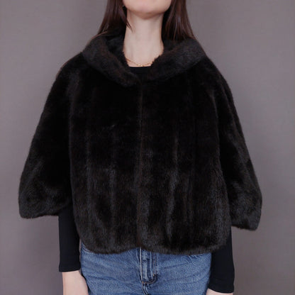 VIN-OUTW-33504 Vintage κάπα γούνινη καφέ S-M