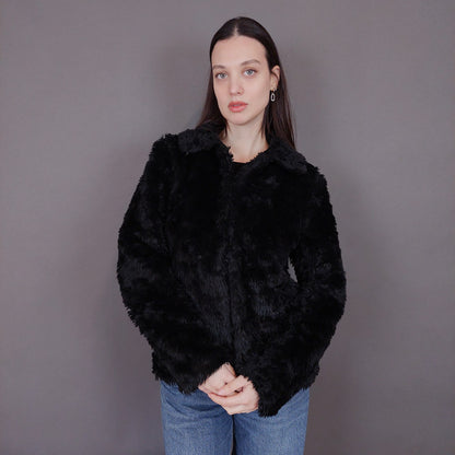 VIN-OUTW-33505 Vintage πανωφόρι γούνινο μαύρο S