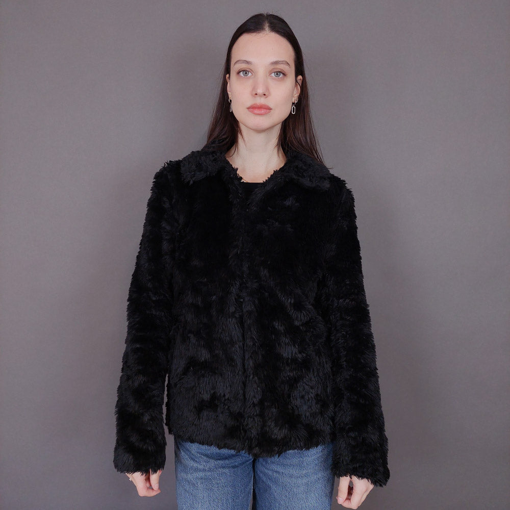 VIN-OUTW-33505 Vintage πανωφόρι γούνινο μαύρο S