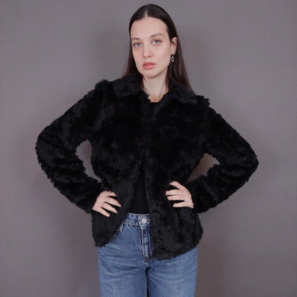 VIN-OUTW-33505 Vintage πανωφόρι γούνινο μαύρο S