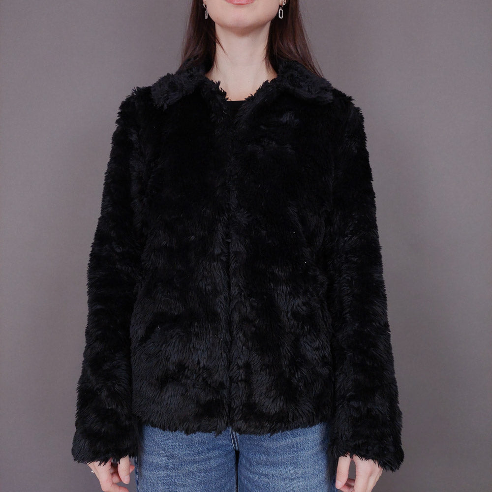 VIN-OUTW-33505 Vintage πανωφόρι γούνινο μαύρο S