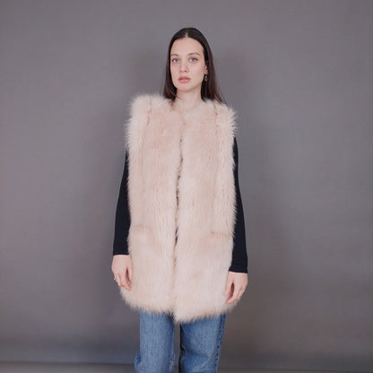 VIN-OUTW-33506 Vintage γιλέκο γούνινο ροζ M-L