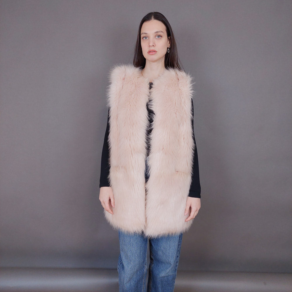 VIN-OUTW-33506 Vintage γιλέκο γούνινο ροζ M-L