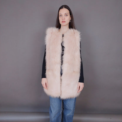 VIN-OUTW-33506 Vintage γιλέκο γούνινο ροζ M-L