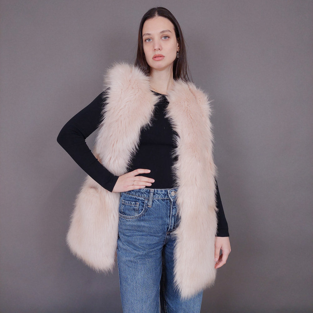 VIN-OUTW-33506 Vintage γιλέκο γούνινο ροζ M-L